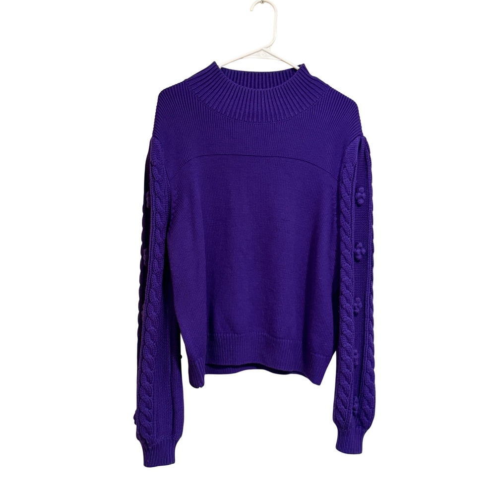 Maeve Anthropologie Purple Popcorn Cable Knit Sleeve Mock Neck Sweater XL
